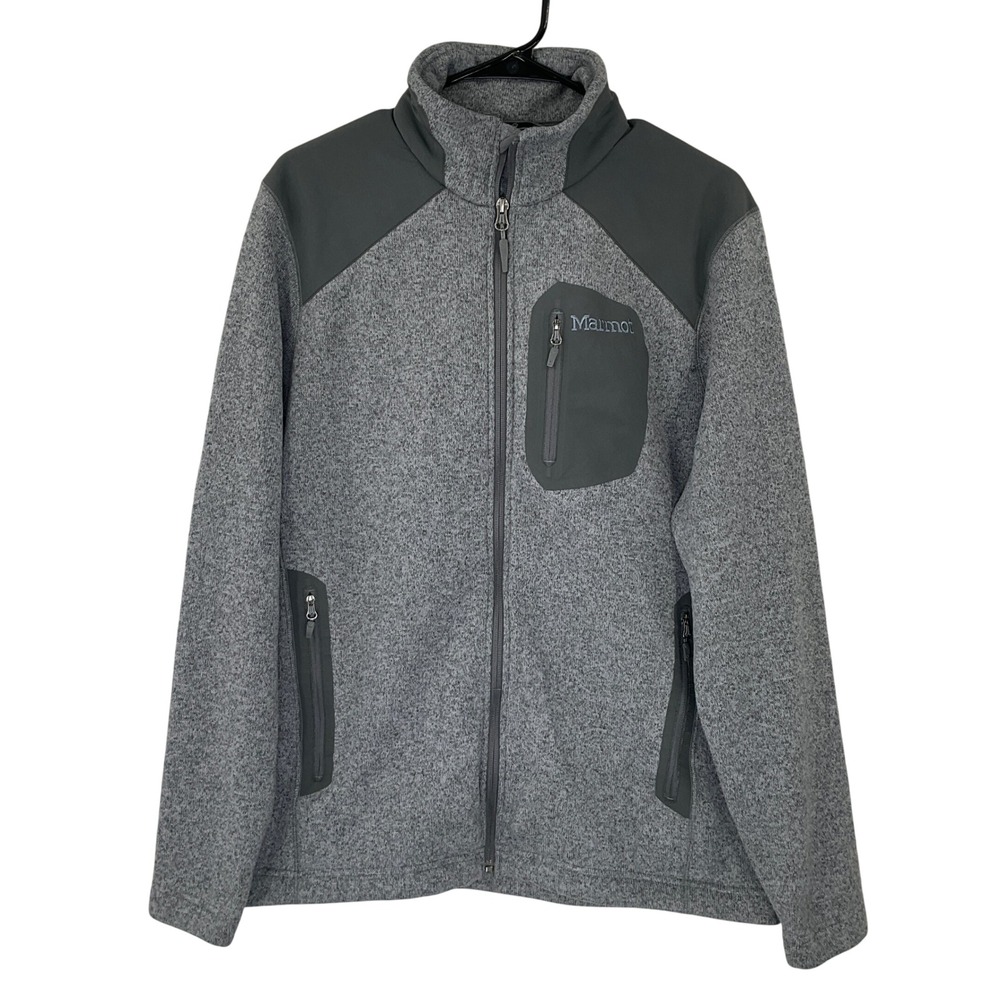 Marmot Mens Drop Line Full Zip Sweater Fleece Jacket Gray Large Gorpcore